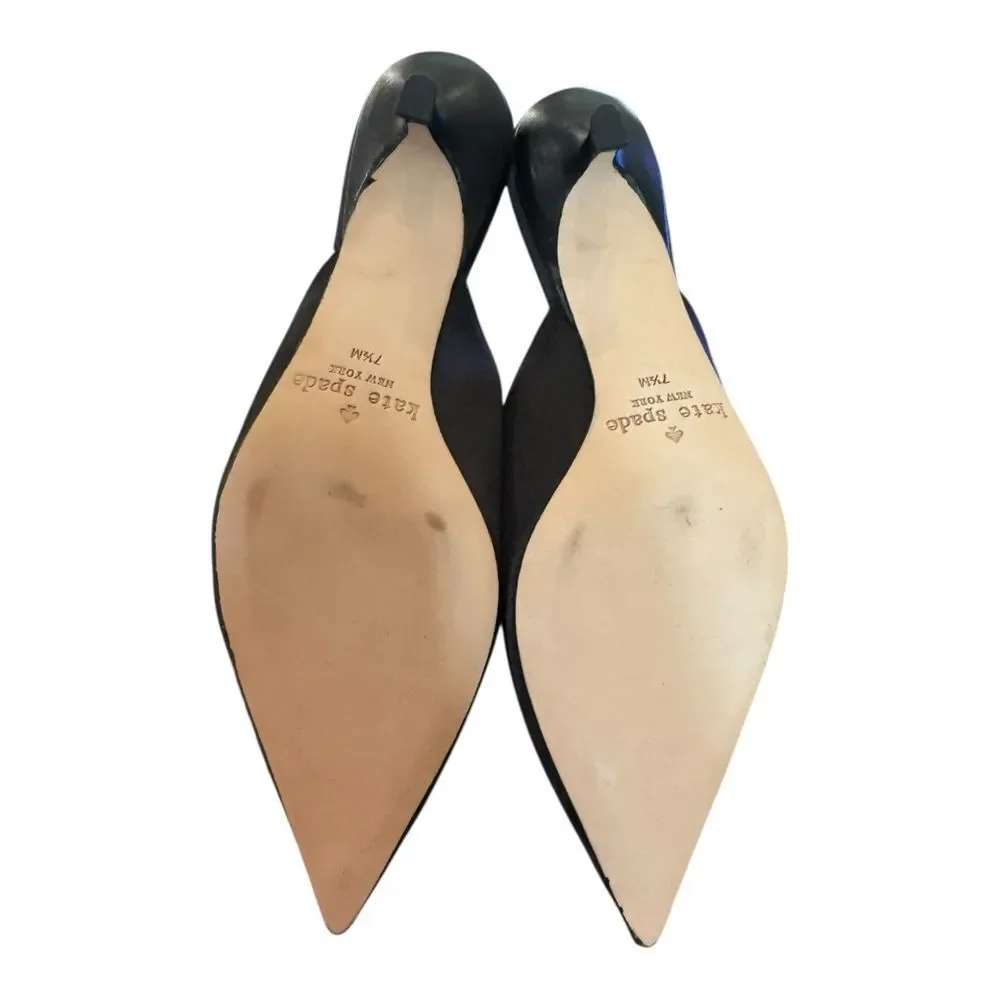 Kate Spade Women's Darlene Black Satin Jewelled Bow Kitten Heel Slide Mules 7.5